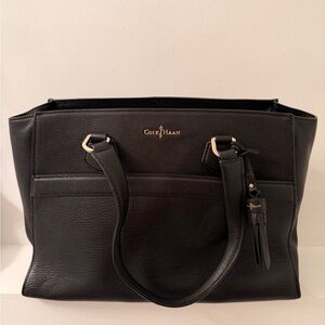 Cole Haan Black Leather Tote with Gold Hardware